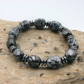 Bracelet Obsidienne "flocon de neige" et Hématite